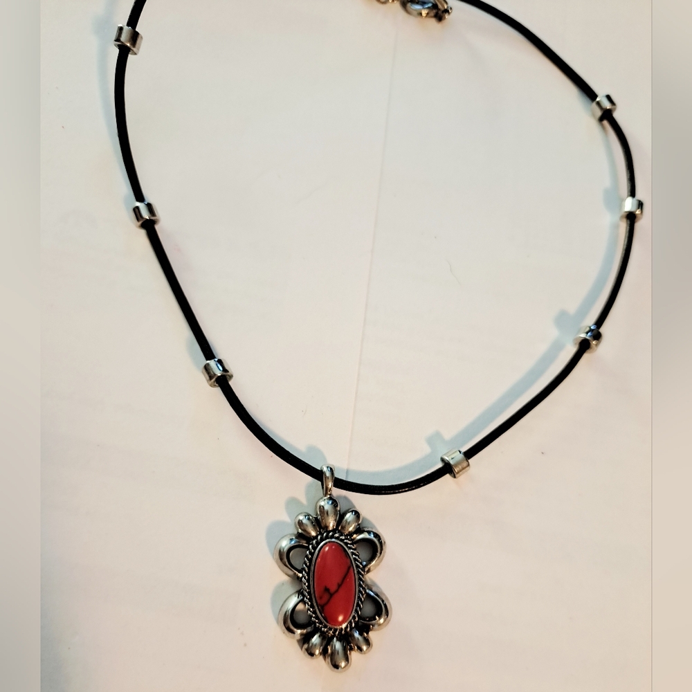 Chaps Silver and Red Western Necklace